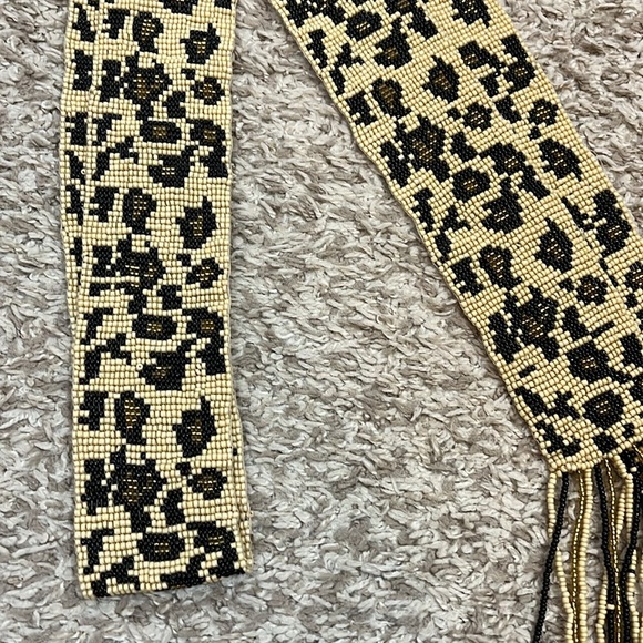 Heavy Fully Beaded Cheetah Printed Belt with Beaded Tassels - Picture 2 of 7